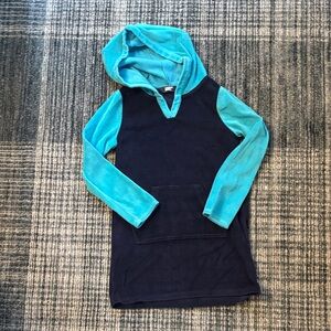 Lands' End Kids Small 6-7 Navy and Teal Hooded Terry Swim Cover Up